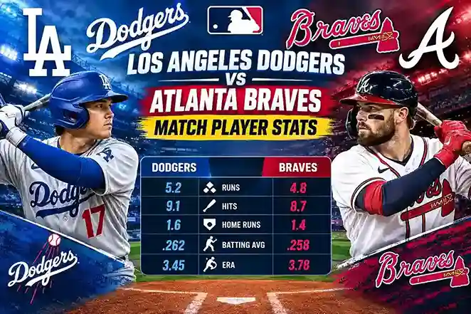 Los Angeles Dodgers vs Atlanta Braves Match Player Stats comparison graphic
